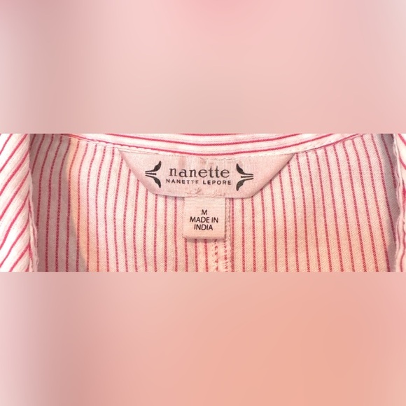 Nanette Lepore Cold Shoulder Pink Striped ButtonUp Top, Ruffled & Embroidered - Picture 10 of 10